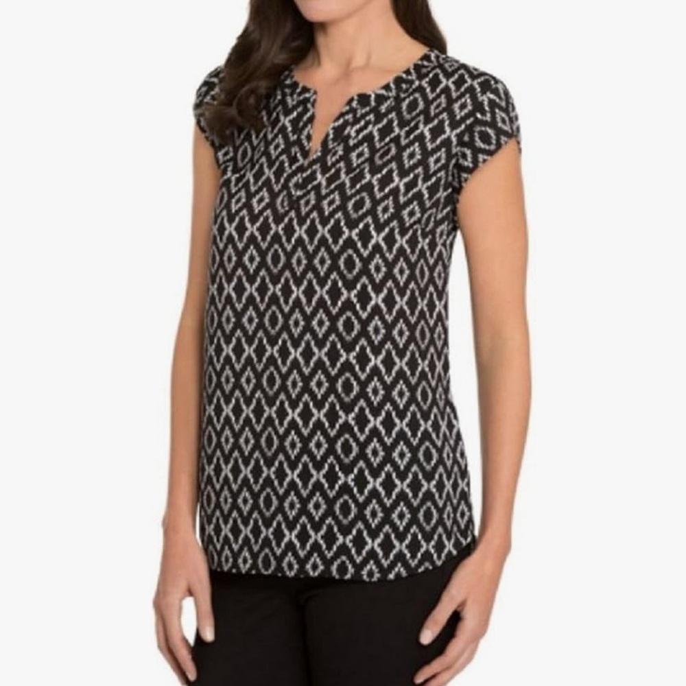 Hilary Radley Black and White Patterned  Sleeveless Top Women’s Size S Blouse